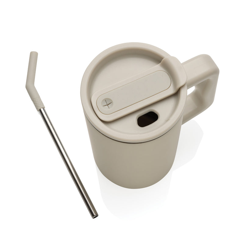 Load image into Gallery viewer, Recycled steel mug from XD Collection, 800ml capacity, cube-shaped drinkware with RCS certification, black finish, close-up view
