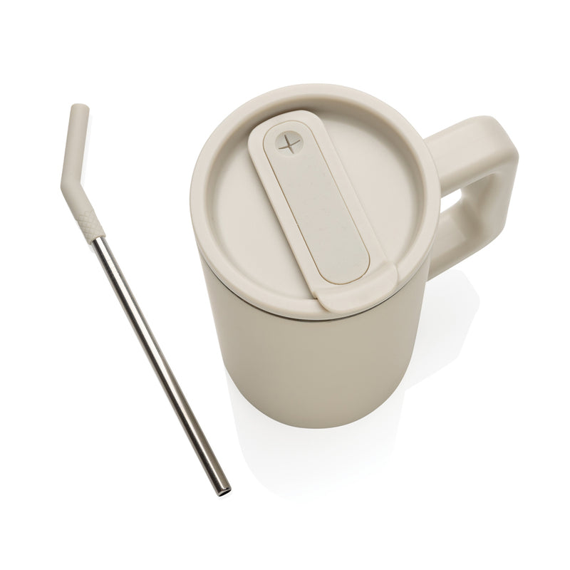 Load image into Gallery viewer, Recycled steel mug by XD Collection with 800ml capacity, featuring a sturdy cube shape and RCS certification for eco-friendly drinkware.
