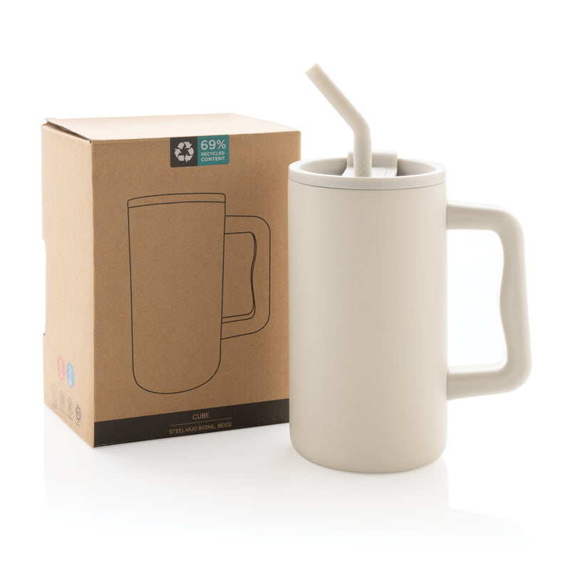 Load image into Gallery viewer, XD Collection recycled steel mug 800ml, cube-shaped drinkware made from RCS certified recycled steel, with a sleek finish.
