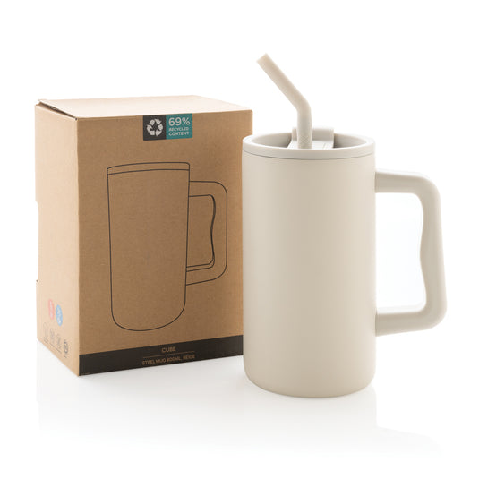 XD Collection recycled steel mug 800ml, cube-shaped drinkware made from RCS certified recycled steel, with a sleek finish.