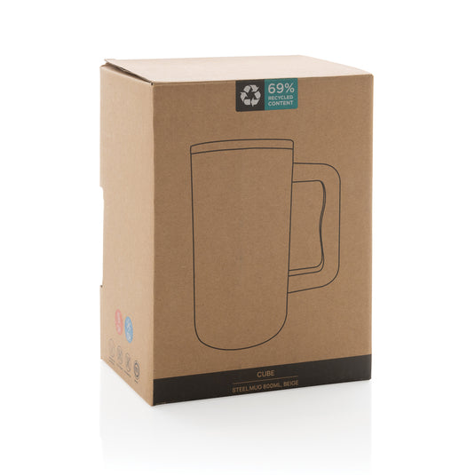 Recycled steel mug from XD Collection, 800ml capacity, Cube RCS certified drinkware with a sleek, durable design.