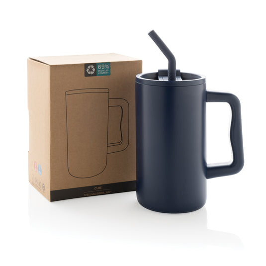 Recycled steel mug with 800ml capacity from XD Collection, showcasing a sleek, eco-friendly reusable drinkware design.