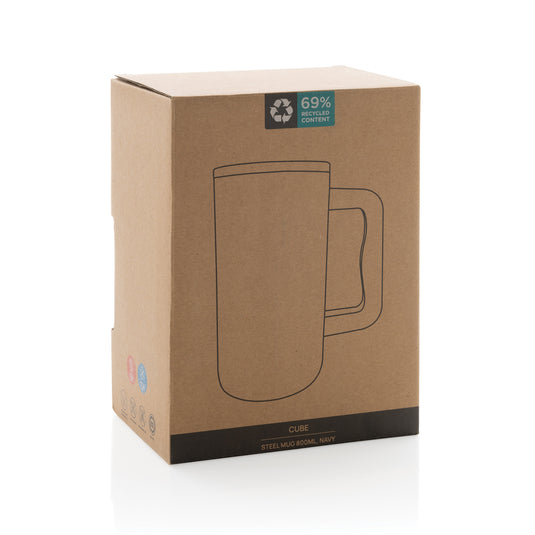 Recycled steel mug by XD Collection, Cube RCS certified, 800ml drinkware with a sleek, modern design and durable finish.