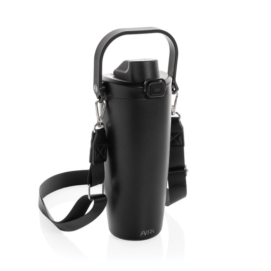 Avira Ayala RCS re-steel duosip lockable crossbody tumbler with stainless steel body and secure lid, designed for beverages on the go.