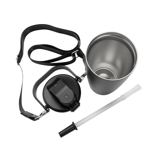 Avira Ayala RCS re-steel duosip lockable crossbody tumbler with stainless steel finish and secure lid for on-the-go drinking.