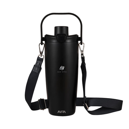 Avira Ayala RCS re-steel duosip lockable crossbody tumbler with stainless steel body and secure lid, designed for on-the-go drinkware.