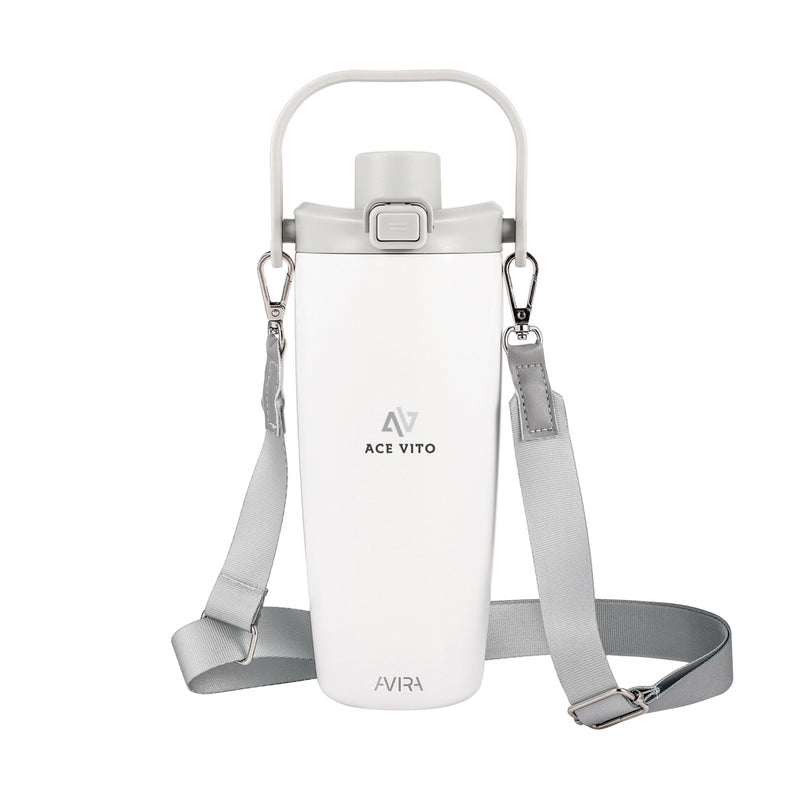 Load image into Gallery viewer, Avira Ayala RCS re-steel duosip lockable crossbody tumbler with stainless steel finish and secure lid for drinks on the go.

