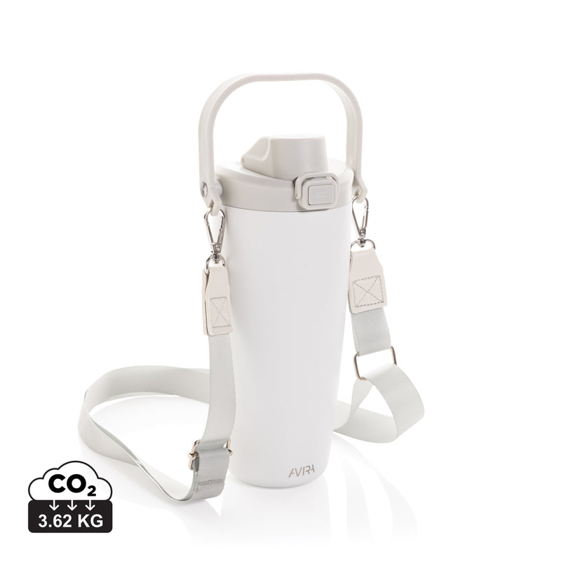 Load image into Gallery viewer, Avira Ayala RCS re-steel duosip lockable crossbody tumbler in stainless steel with secure lid, ideal for on-the-go drinkware.
