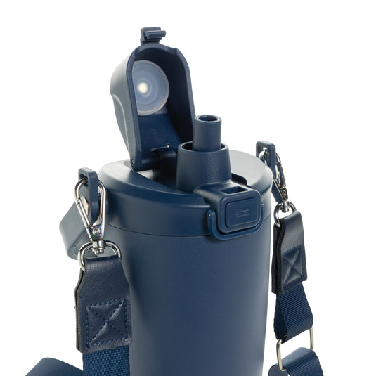 Avira Ayala RCS re-steel duosip lockable crossbody tumbler with stainless steel finish and secure lid, designed for on-the-go drinking.