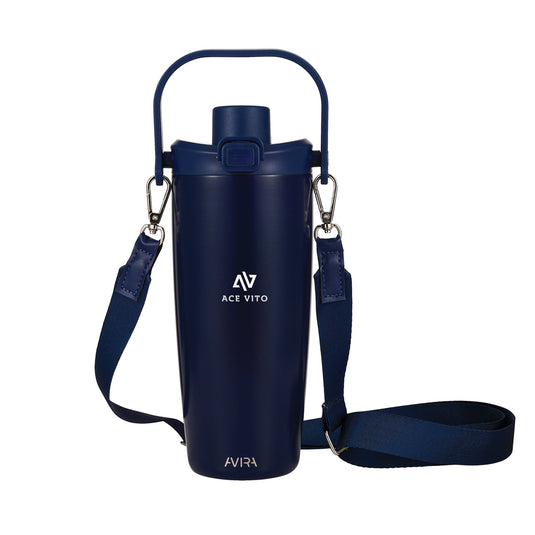 Avira Ayala RCS re-steel duosip lockable crossbody tumbler with lid, stainless steel drinkware for on-the-go hydration.