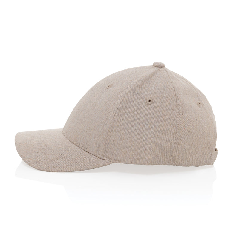 Load image into Gallery viewer, XD Collection Milo recycled heather 6-panel cap in 200g fabric, showing front view with curved brim and ventilation eyelets.
