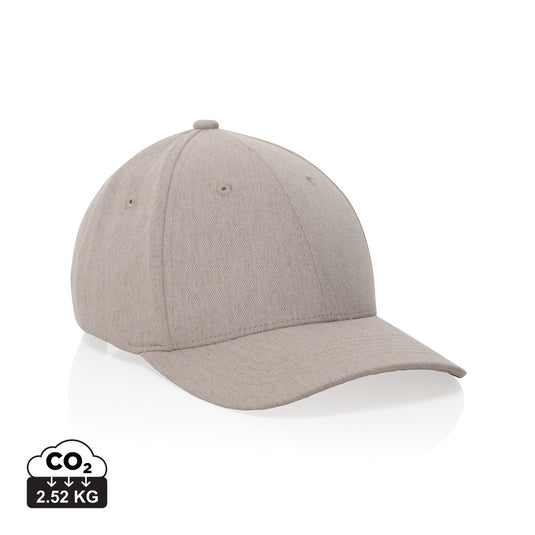 XD Collection Milo recycled heather 6-panel cap, lightweight headwear made from eco-friendly materials in a heather finish.