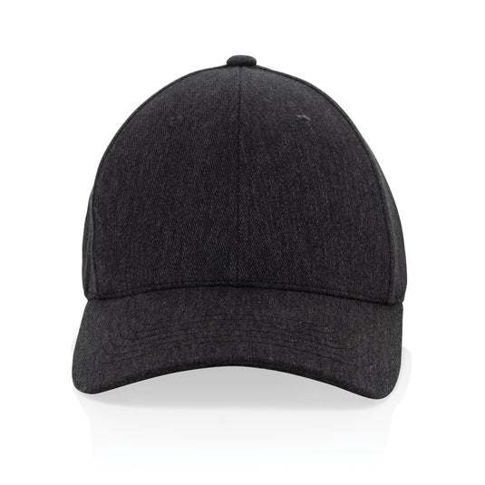 XD Collection Milo recycled heather 6-panel cap in grey, showcasing the durable, eco-friendly headwear with a structured design.