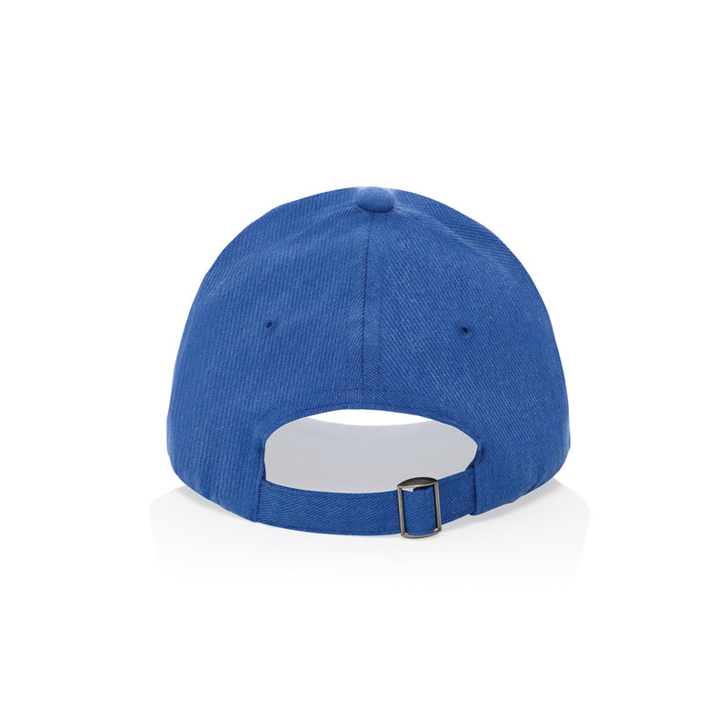 Load image into Gallery viewer, XD Collection Milo recycled heather 6-panel cap in gray, showcasing adjustable strap and branded front panel.
