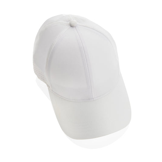 Impact AWARE™ RPET 6-panel sports cap by XD Collection, showing navy blue headwear with curved brim and adjustable strap.