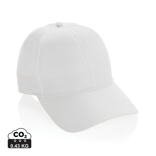 XD Collection Impact AWARE™ RPET 6-panel sports cap, eco-friendly headwear with adjustable strap and breathable design.