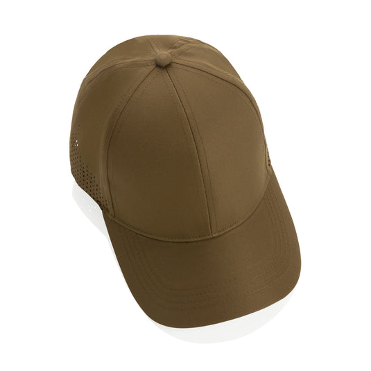 Impact AWARE™ RPET 6-panel sports cap by XD Collection, lightweight headwear with adjustable strap and breathable fabric.