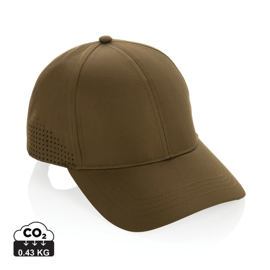 Impact AWARE™ RPET 6-panel sports cap by XD Collection featuring eco-friendly recycled PET fabric and adjustable fit.