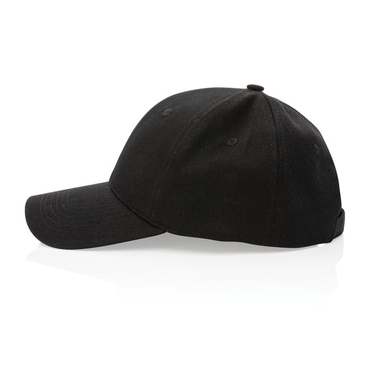 Six-panel recycled cotton cap with AWARE™ tracer from XD Collection, showcasing its stylish headwear design and eco-friendly material.
