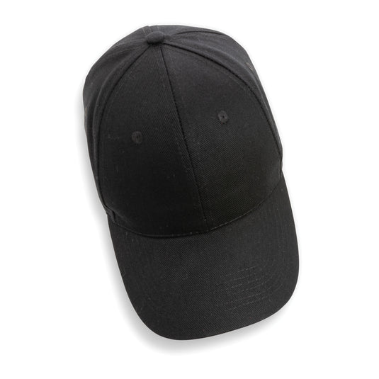 Six-panel recycled cotton cap with AWARE™ tracer from XD Collection, showcasing its durable headwear design and eco-friendly fabric.