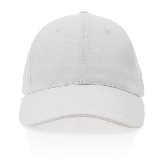 Six-panel recycled cotton cap by XD Collection with AWARE™ tracer, showcasing eco-friendly headwear with a classic design.