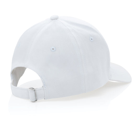 Six-panel recycled cotton cap with AWARE™ tracer from XD Collection, showing the eco-friendly headwear design.