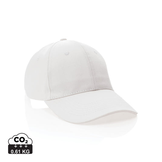 Six-panel XD Collection recycled cotton cap with AWARE™ tracer, showcasing its eco-friendly design and adjustable strap.