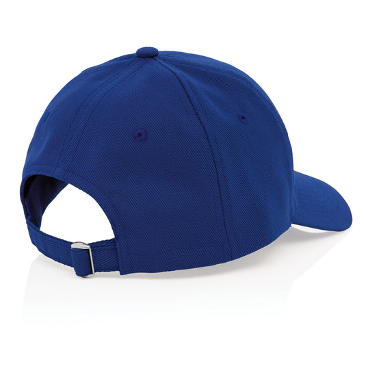 Six-panel recycled cotton cap with AWARE™ tracer by XD Collection, showcasing its casual headwear design and eco-friendly materials.