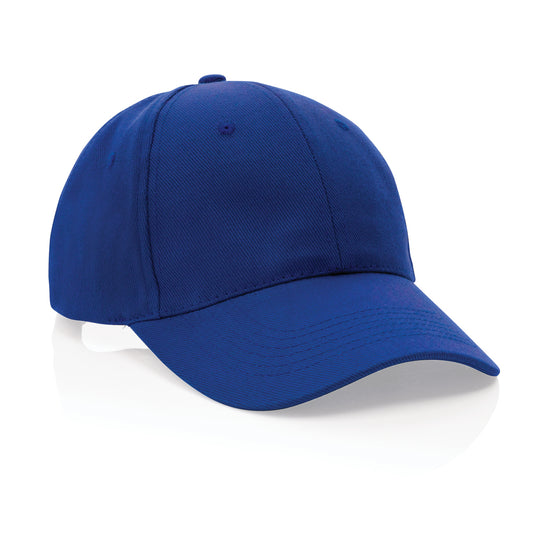 6-panel recycled cotton cap by XD Collection with AWARE™ tracer, showcasing eco-friendly headwear in natural fabric and design.