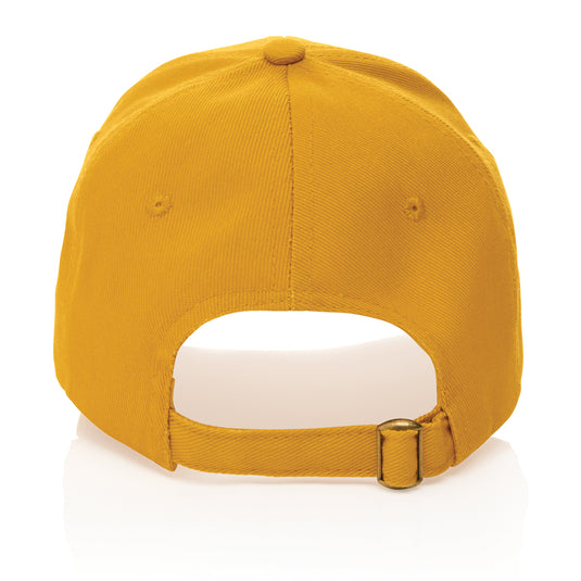 Six-panel recycled cotton cap with AWARE™ tracer from XD Collection, showcasing its eco-friendly design and stylish headwear style.