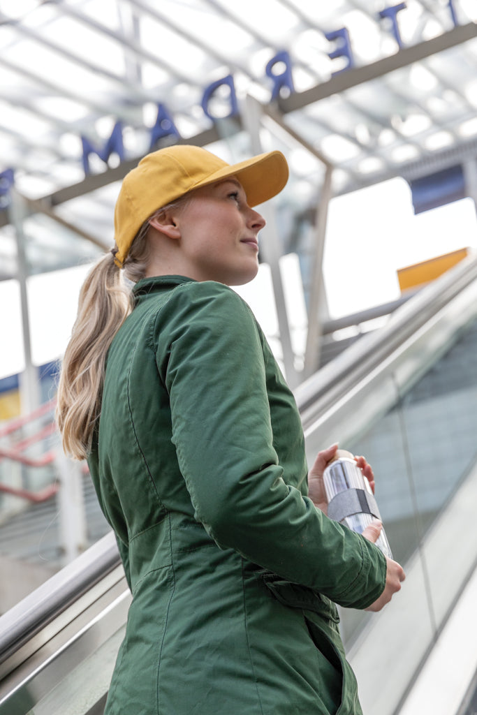 Load image into Gallery viewer, 6-panel recycled cotton cap with AWARE™ tracer from XD Collection, showcasing its eco-friendly headwear design.
