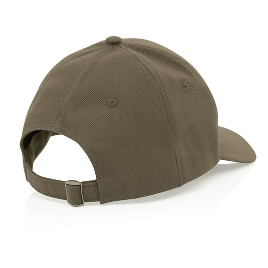Six-panel recycled cotton cap by XD Collection with AWARE™ tracer, showcasing a casual headwear style in natural fabric.