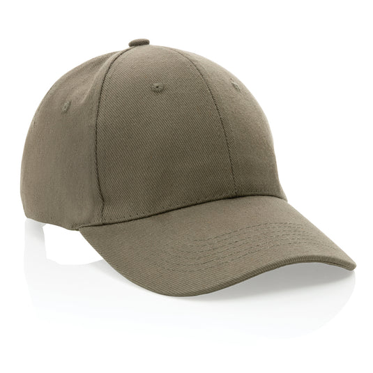 Six-panel XD Collection recycled cotton cap with AWARE™ tracer, showcasing adjustable strap and eco-friendly headwear design.