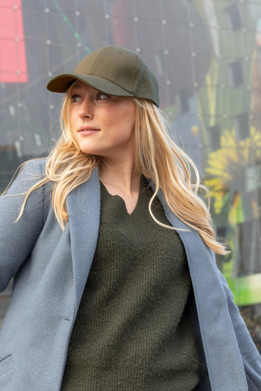 Six-panel XD Collection recycled cotton cap with AWARE™ tracer, featuring a casual headwear design and adjustable strap.