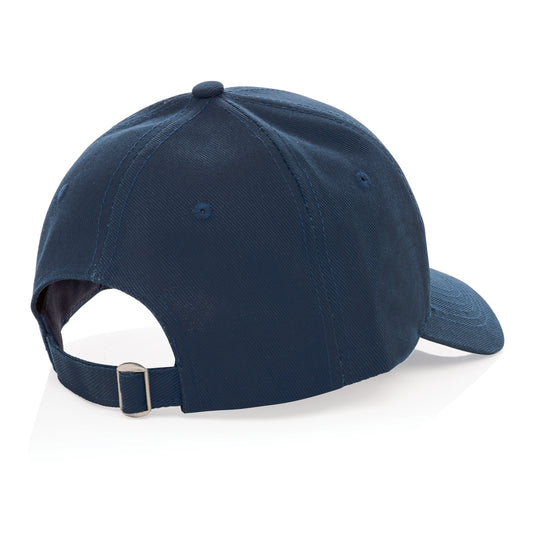 Six-panel XD Collection recycled cotton cap with AWARE™ tracer, showcasing its eco-friendly design and adjustable strap.