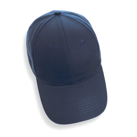6-panel recycled cotton cap by XD Collection with AWARE™ tracer, showcasing eco-friendly headwear with a casual fit and adjustable strap.