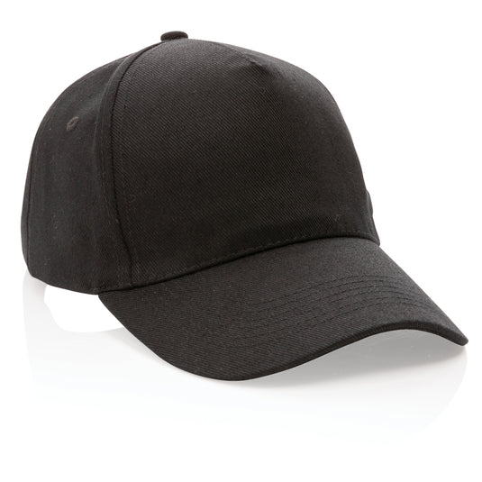 Recycled cotton 5-panel cap by XD Collection featuring AWARE™ tracer, showcasing eco-friendly headwear with a stylish design.