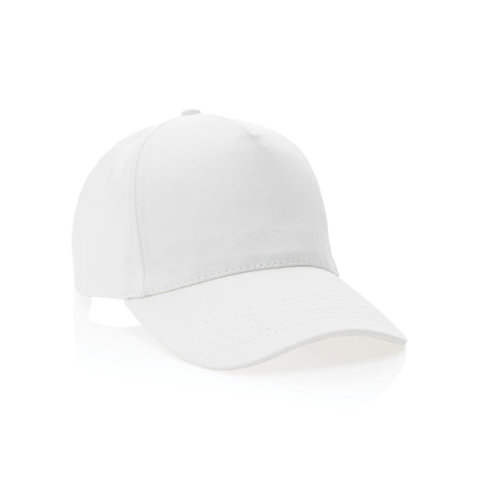 XD Collection 5-panel recycled cotton cap with AWARE™ tracer, showcasing eco-friendly headwear with a branded design and adjustable fit.