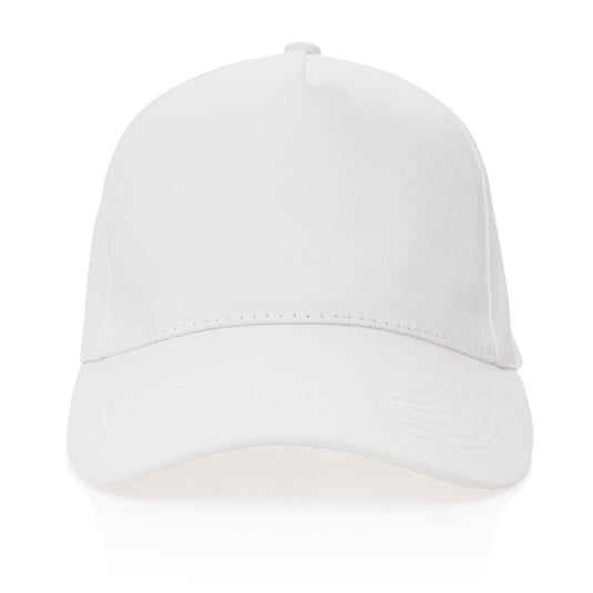 Recycled cotton 5-panel cap with AWARE™ tracer by XD Collection, showcasing the headwear's design and eco-friendly material.