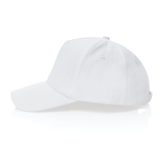 Recycled cotton 5-panel cap with AWARE™ tracer by XD Collection, featuring a stylish headwear design and adjustable strap.