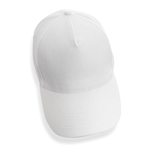 Recycled cotton 5-panel cap with AWARE™ tracer by XD Collection, featuring a casual headwear style and adjustable fit.