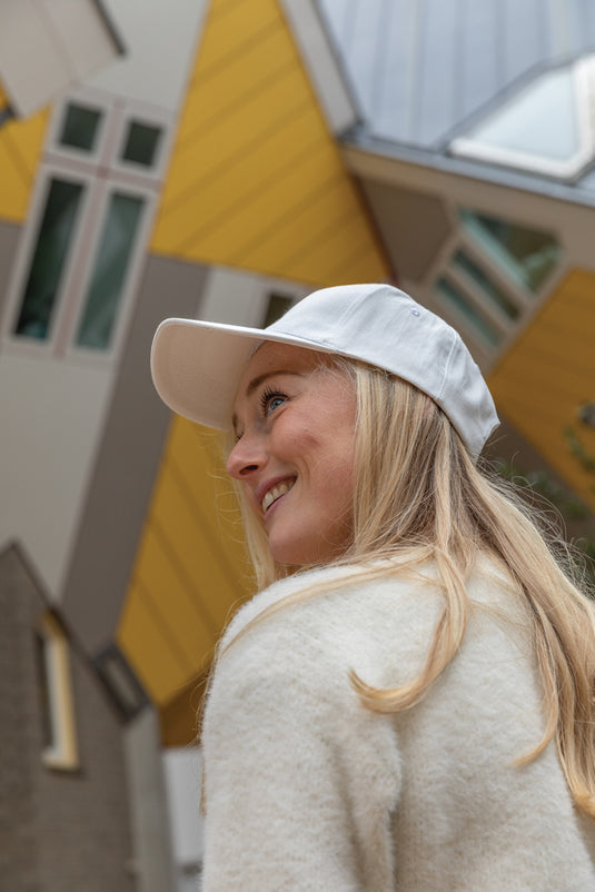 Recycled cotton 5-panel cap from XD Collection with AWARE™ tracer, featuring a casual headwear design and adjustable strap.