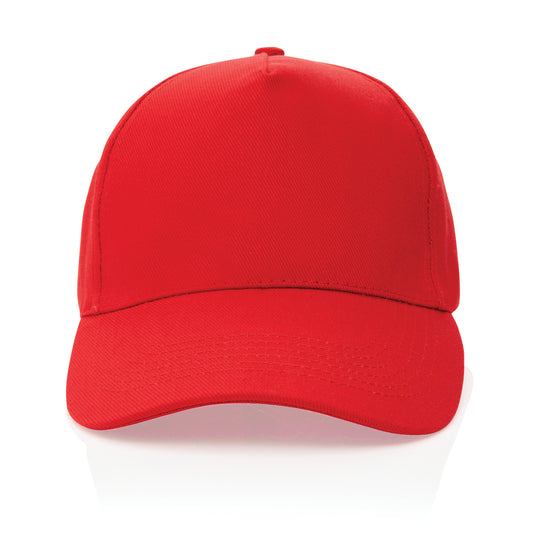 Recycled cotton 5-panel cap with AWARE™ tracer from XD Collection, showcasing its stylish design and eco-friendly materials.