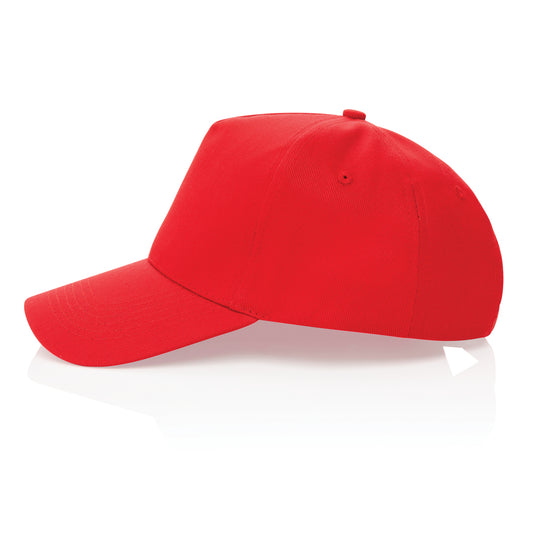 Recycled cotton 5-panel cap with AWARE™ tracer from XD Collection, showcasing its stylish headwear design and eco-friendly fabric.