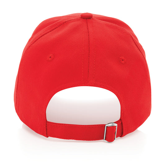 Recycled cotton 5-panel cap with AWARE™ tracer from XD Collection, showcasing its eco-friendly design and adjustable fit.