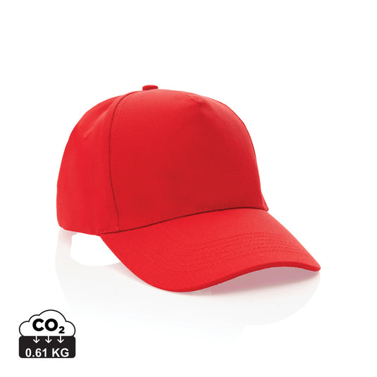 XD Collection 5-panel recycled cotton cap with AWARE™ tracer, showcasing its eco-friendly design and adjustable headwear style.