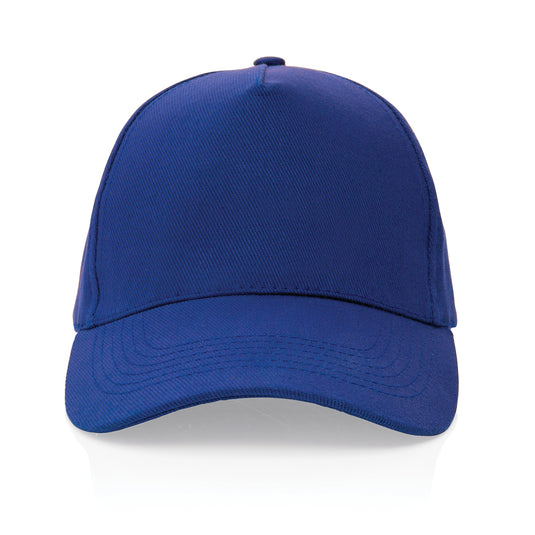 Recycled cotton 5-panel cap with AWARE™ tracer from XD Collection, featuring a casual headwear style in natural fabric.