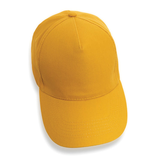 Recycled cotton 5-panel cap by XD Collection with AWARE™ tracer, featuring a casual headwear design and adjustable fit.