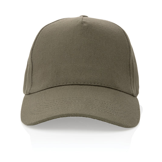Recycled cotton 5-panel cap with AWARE™ tracer by XD Collection, showcasing its stylish design and eco-friendly headwear style.