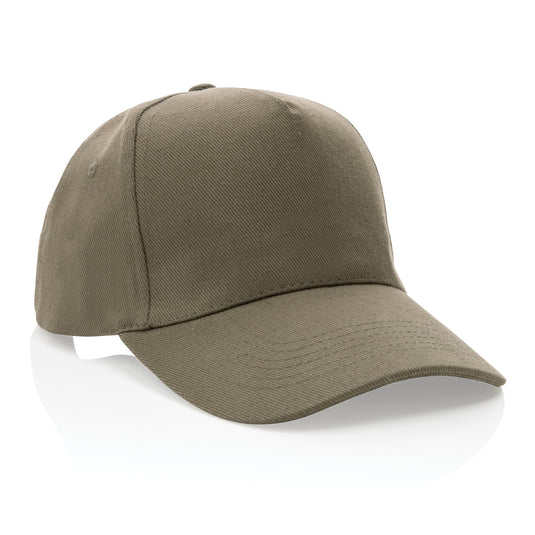 Recycled cotton 5-panel cap with AWARE™ tracer by XD Collection, featuring a casual headwear design in natural colors.